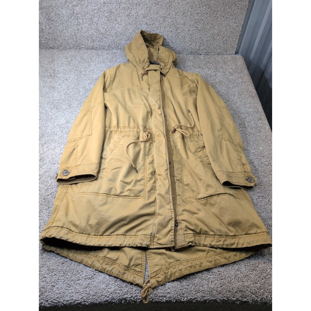 Gap Mens XL Mustard Tan Hooded Parka Jacket Sherpa Lined Fishtail Utility Coat